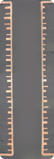 A cross-section of a 30 layer circuit board manufactured by Amitron.