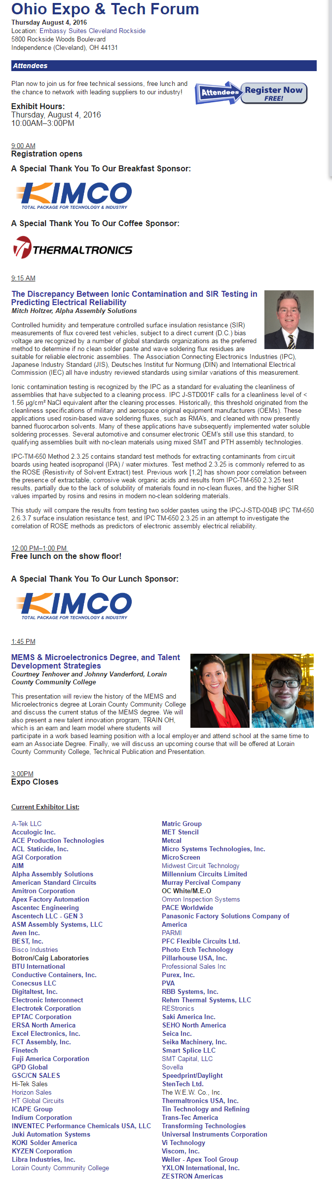 Ohio SMTA Show 2016 Agenda
